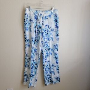 Tommy Bahama Tropical White & Blue Floral Wide Leg Linen Pants Ladies Size 6.